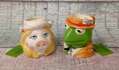 VTG Kermit Frog & Miss Piggy Henson Sigma Ceramic Muppet Mugs Coffee Cups W/TAGS • $39.99