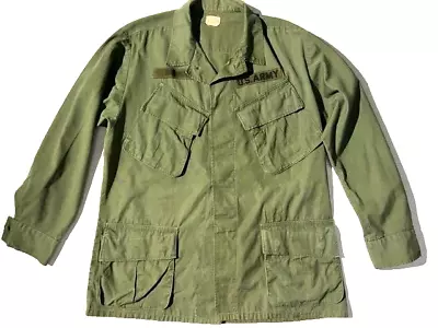 Vintage 60s US Army Green Jungle Jacket Safari Utility Sz M Vietnam OG-107 Slant • $55.30