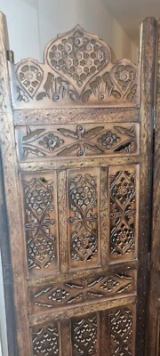 £150 • Buy Vintage 3 Panel Carved Room Divider Indian Wooden Folding Screen