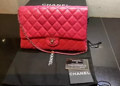 Authentic Chanel Clutch With Chain Classic Bag Pink Leather Classic • £2900