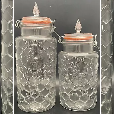 Palais Glassware Country Chic Rooster Chicken Wire Canister 2pc China 11 T 13 T • $86