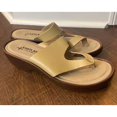 Eastland Laurel Memory Foam Slip On Leather Sandals Beige Memory Foam Sz 8 • $30