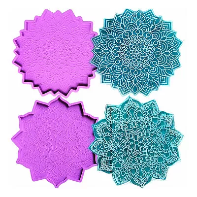 Silicone Mould Mandala Coaster Epoxy Resin Mold Round Tray Cup Mat Casting Decor • £8.75