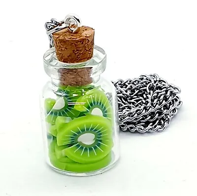 $9.76 • Buy Unique KIWI SLICES NECKLACE Fruit JAR Miniature GLASS Handmade SWEET Bottle JAR