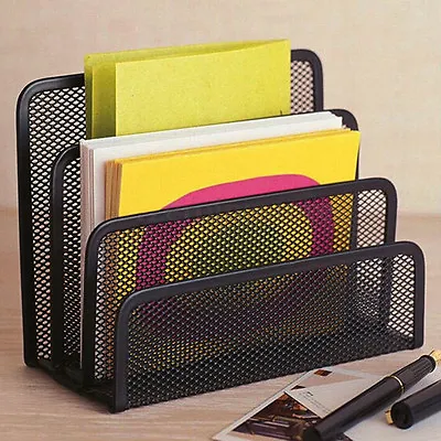 Black Mesh Letter Paper File Storage Rack Holder Tray Organiser Desktop D#^~ • £6.69