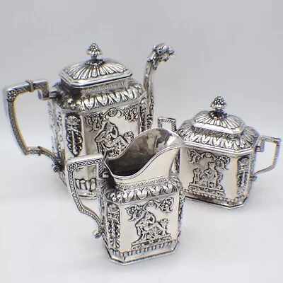 Ornate Three Piece Tea Set 800 Silver Mythical Decorations • $2475