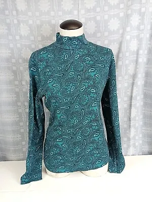 Kim Rogers Mock Neck Top Paisley Green Long Sleeve Shirt Womens Large Blouse  • $6.58