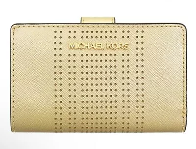 Michael Kors Women Medium Bifold Zip Coin Credit Card Holder ID Wallet Pale Gold • $66.28