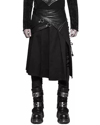 Punk Rave Mens Dieselpunk Utility Kilt Black Gothic Steampunk Faux Leather LARP • $94.73