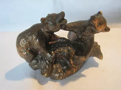 Vitnage Cast Metal Copper Wash Bears Figurine 2 Bears Playing • $45