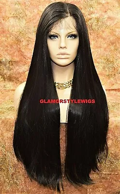 360 Free Part Human Hair Blend Lace Front Wig Extra Long Straight Dark Brown #2 • $109.95