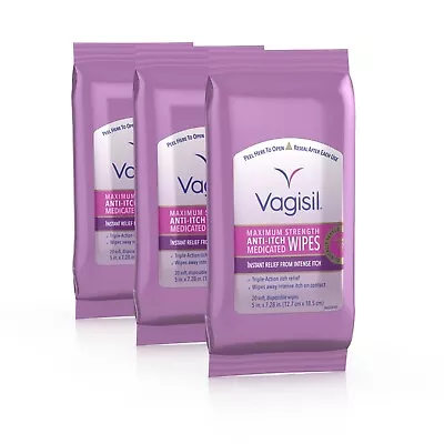 $30.99 • Buy Vagisil Anti-Itch Medicated Wipes, Max Strength For Instant Relief, 20 Ct, 3 Pk