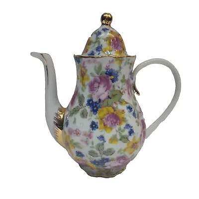 Victoria's Garden Mini Teapot With Lid Flowers Roses 4.5  Porcelain Gold Trim  • $20.69
