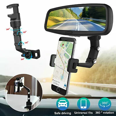 360° Rotation Car Rear View Mirror Mount Holder Stand  For IPhone Android Phone • $9.99