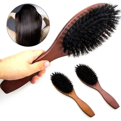 Natural Boar Bristle Hair Brushes Massage Comb Bamboo Anti-Static Handle Brush • £2.08