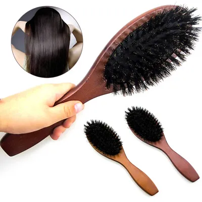 Natural Boar Bristle Hair Brushes Massage Comb Bamboo Handle Anti-Static Brush • £4.57