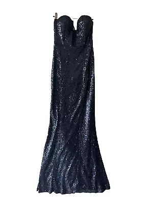 Elle Zeitoune LUXE 6 AU Gown Navy Blue Sequin Fishtail Formal Ball Dress • $89.50