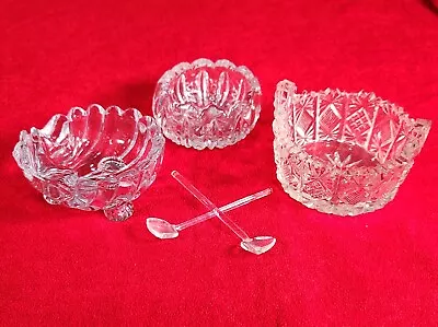 Lot Of 3 Assorted Vintage Open Salt Dip Cellars Cut Glass With 2 Spoons • $14.50