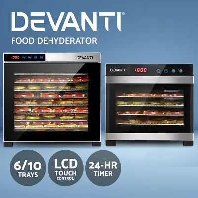 Devanti Food Dehydrator Stainless Steel Jerky Dehydrators Fruit Dryer 6/10 Trays • $130.95