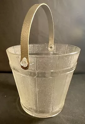 Vintage Clear Glass Ice Bucket Hammered Aluminum Handle 5.25” H X 5.5” Diameter • $8.99