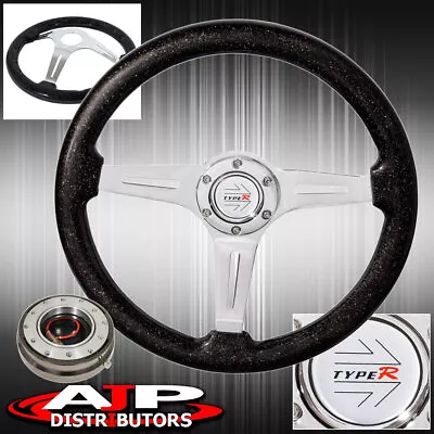 345mm Metallic Black Wood Type-R Steering Wheel + Gunmetal Slim Quick Release • $84.99