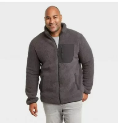 Men's Sherpa Zip-Up Fleece Jacket - Goodfellow & Co Charcoal Grey Sz S • $19.95