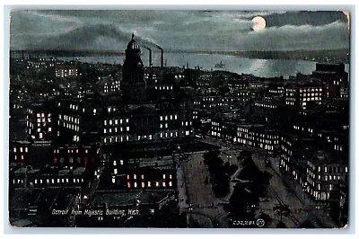 1909 Detroit Majestic Building Night Aerial View Michigan Mich Souvenir Postcard • $14.98