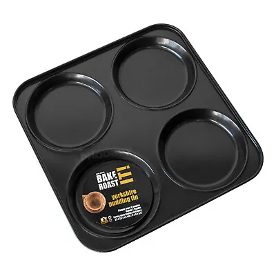 Yorkshire Pudding Tin 4 Cup Black Stainless Steel Non-Tick Oven Baking Tray Pan • £8