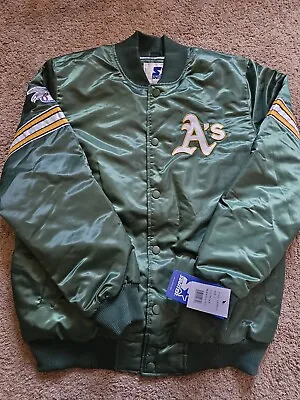 New Oakland Athletics Starter Green Satin Varsity Full Snap Jacket Size Large • $135