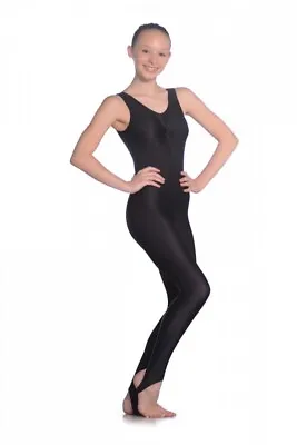 £18.99 • Buy Roch Valley Sleeveless Catsuit Stirrup Leg Nylon Lycra Black Dance Gymnastics