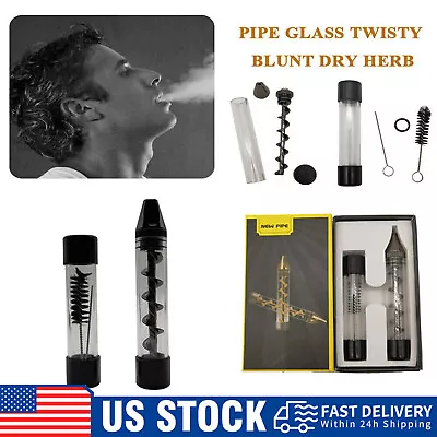 Glass Mini Tube Twisty Blunt Smoking Pipe Blunt Metal Tip W/ Cleaning Brush NEW • $11.99