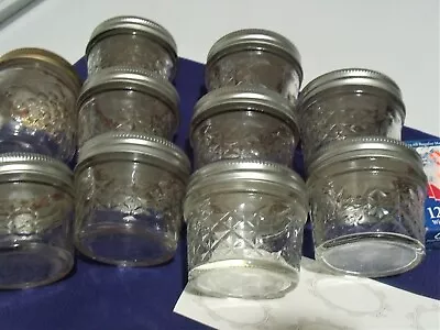 $16.99 • Buy 10 Jelly/Craft Jars 9 ~4 Oz & 1 ~8 Oz Ball Quilted Mason Canning + 12 New Lids 
