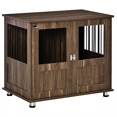 Small Medium Dog Crate Cage Wooden Furniture End Table Double Door Indoor Kennel • $106.59