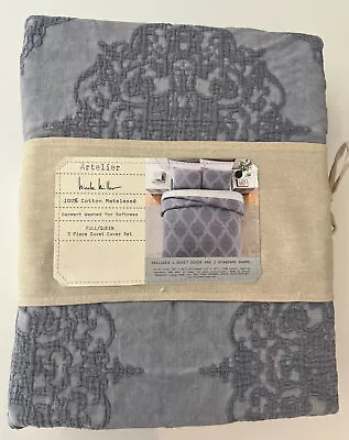 3pc Nicole Miller Artelier Blue Gray FULL/QUEEN Duvet Cover Sham Set Matelasse • $102.34