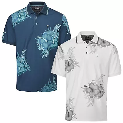Farah Mens Dallas Polo Shirt Floral Golf Lightweight Stretch Short Sleeve Top • £22.95