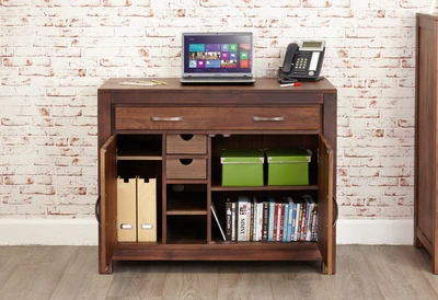 £779.99 • Buy Hideaway PC Desk Solid Walnut Dark Wood Home Offices Workstation Mi Mayan Walnut