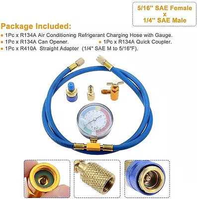 R134A Recharge Hose Kit With Gauge R134A Can Tap R410A Adapter Kit A/C Tools • $24.83