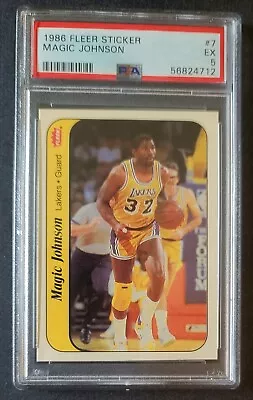Magic Johnson 1986 Fleer Basketball Sticker #7 Los Angeles Lakers (HOF) PSA 5 EX • $33.50