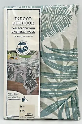 NIP Tablecloth W Umbrella Hole Zippered Round  70  Outdoor Indoor Palm Green • $14