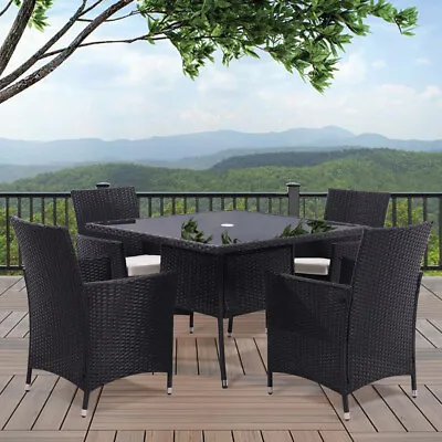 Leisure Lounge Outdoor Wicker Rattan Furniture Glass Table/4 Seater Padded Chair • £129.95