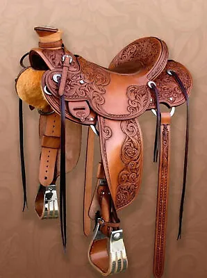 Leather Western Wade Saddle Tooled Carved Leather Horse Tack • $474.34