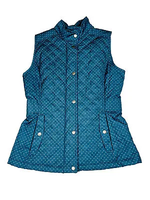 Merona Womens Quilted Vest Full Zip & Snap Up Polka Dot Sz M Teal Green • $12.99