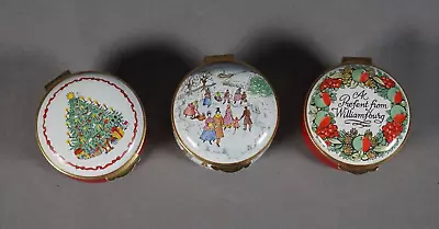 Lot Of 3 Crummles English Enamel Trinket Box - Christmas Tree Winter Ice Skating • $9.99