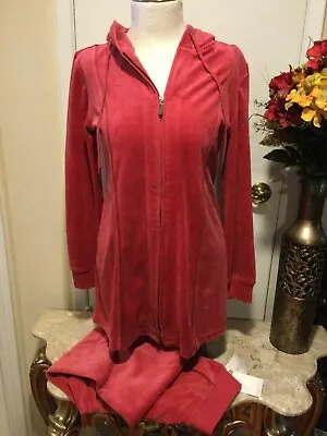 $42.49 • Buy Cabi 148 Punch Pink Velour Hooded Zip Up Jacket M & Pants S Tracksuit Lounge NWT