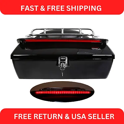 Black Motorcycle Trunk Tail Bag Luggage Case Top Rack For Honda Harley Kawasaki • $129.05