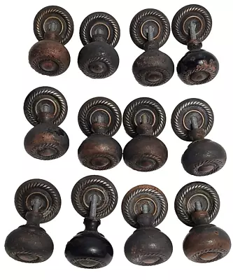 Antique Metal Round Cabinet Knobs With Back Plates Drawer Pulls Lot Of 12 • $29.95