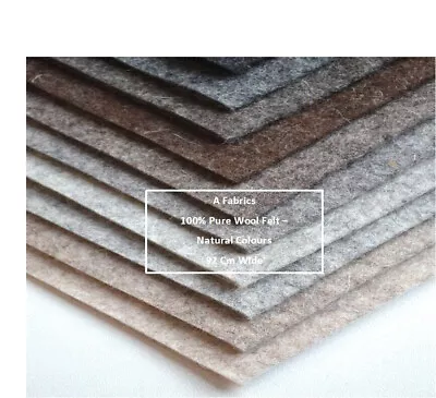 100% Merino Wool Felt 1mm Thick Per Metre & Sheets Natural Melange Colours • £33.49