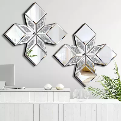 Crushed Diamond Decorative Mirror 2 Pack 16.75X16.75” Diamond Shape Glass Decor  • $51.99