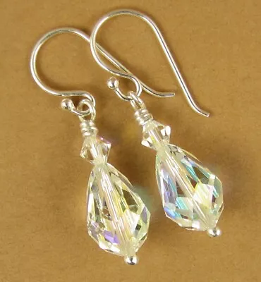 Aurora Borealis Sparkle Crystal Earrings W/Swarovski Elements.Sterling Silver. • £14