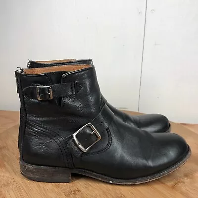 Frye Boots Womens 8.5 B Veronica Engineer Distressed Black Leather Short Biker • $59.97